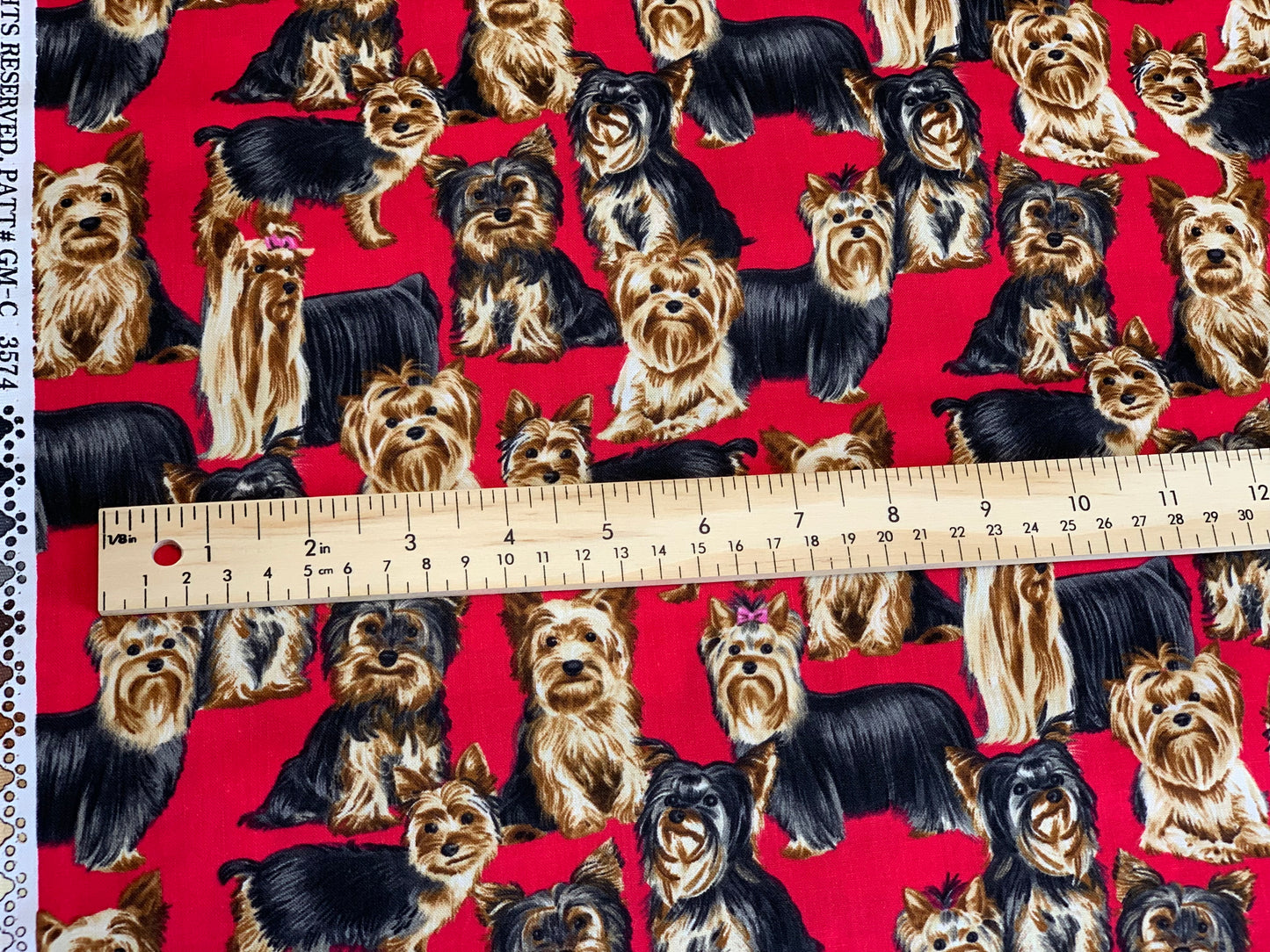 Timeless Treasures - Purebred Pups Collection - Yorkshire Terrier on Red