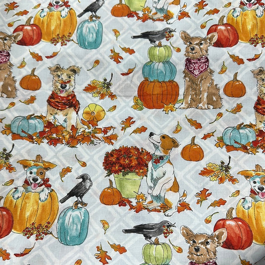 Robert Kaufman - Dogs Love Fall - Dogs in Bandanas with Pumpkins