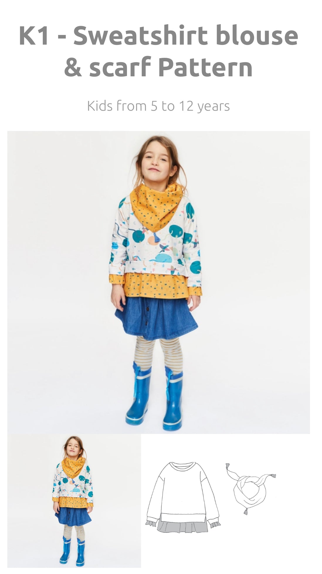 Katia Pattern -Sweatershirt Blouse and Scarf -  Printed Pattern