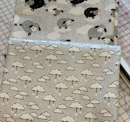 Last cut from bolt approx 35.5" x width of fabric - Flannel - Clouds and Stars Comfy Flannel - Light Grey -  Double Brushed