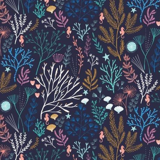 Only Pre-Cut Half Yards remain - Dashwood Studio - Into The Blue - Underwater Coral