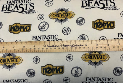 Flannel - Sayings & Symbols - Printed Flannel from Fantastic Beasts and Wizarding World - Cream