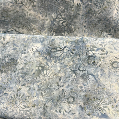 Last cut from bolt - 19" x width of fabric - Robert Kaufman Artisan Batiks - Smoky Grey Blue - Petals