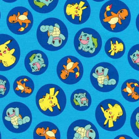 Pokémon in Circles - Blue - Robert Kaufman Fabrics