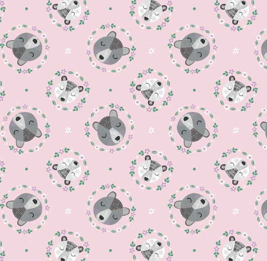 Last Cut of fabric approx. 37.75" x Width of fabric - Bear Hugs - Bear Wreaths- Pink