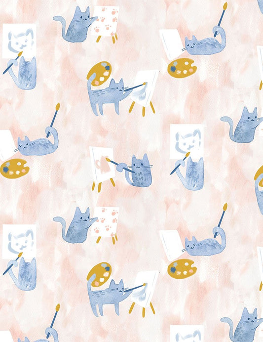 Last cut from bolt - approx. 10" x width of fabric - Dear Stella - Creative Cats  - Cats in Painting Class-  Multi