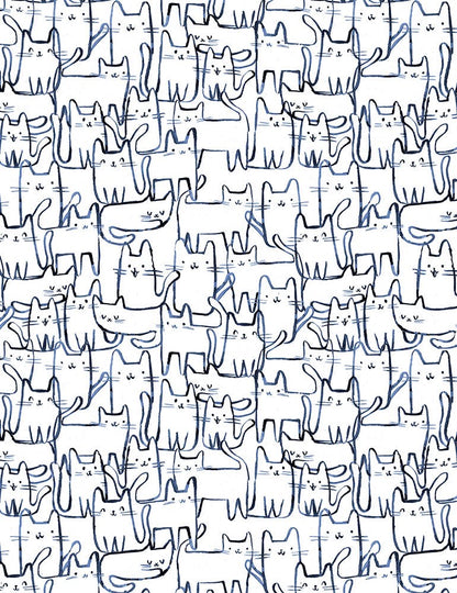 Last cut from bolt - 10.5" x width of fabric - Dear Stella - Creative Cats  - Wait a Meow Ment - White