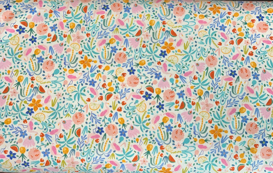 Last cut from bolt - approx. 9.25" x Width of fabric - Dear Stella - Flockstar - Floral and tiny Flamingos