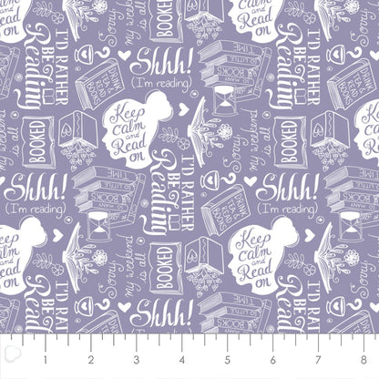 Last cut from bolt - 31.25” x width of fabric-  Camelot Fabrics - Part of the Literary Collection - Rather be Reading - Light Purple