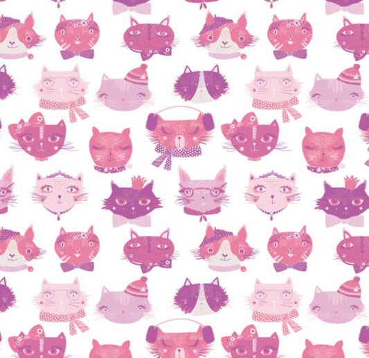Last cut from bolt - Last half yard - Laura Ashley - The Girls by Laura Ashley - Cat Faces -White