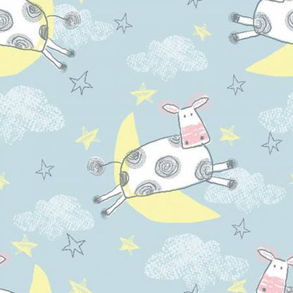 Back in stock - Flannel - Comfy Flannel - Blue Cow Jumping Over the Moon - Priced by the half Metre