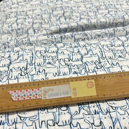 Last cut from bolt - 10.5" x width of fabric - Dear Stella - Creative Cats  - Wait a Meow Ment - White