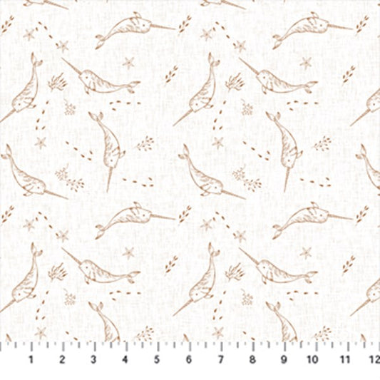 Last cut - approx 15” x width of fabric 
FIGO Fabrics - Calm Waters - Whales - Cream