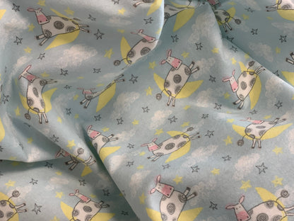 Back in stock - Flannel - Comfy Flannel - Blue Cow Jumping Over the Moon - Priced by the half Metre
