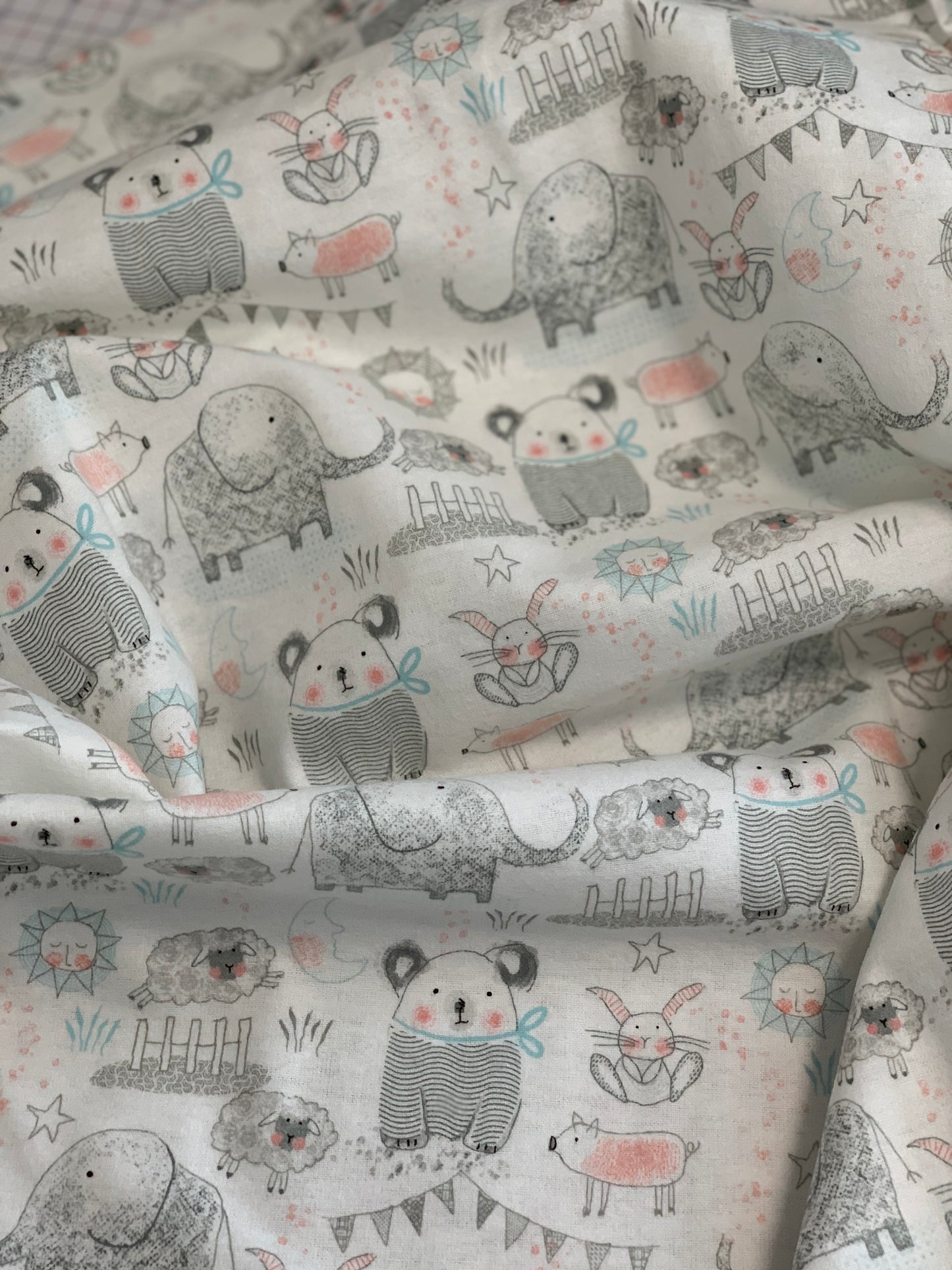 Coming Back in stock soon - Flannel - Comfy Flannel - White Elephant, Bear, Pigs, Bunny & Sheep