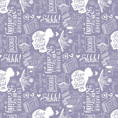 Last cut from bolt - 31.25” x width of fabric-  Camelot Fabrics - Part of the Literary Collection - Rather be Reading - Light Purple