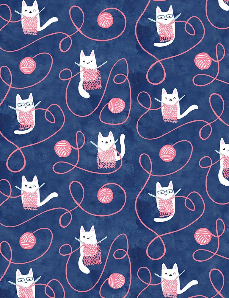 Last cut of fabric - Approx. 12.5" x width of fabric - Dear Stella - Creative Cats  - Knitting Cats - Multi