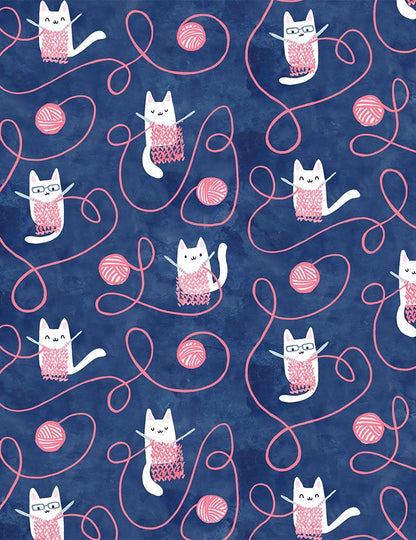 Last cut of fabric - Approx. 12.5" x width of fabric - Dear Stella - Creative Cats  - Knitting Cats - Multi