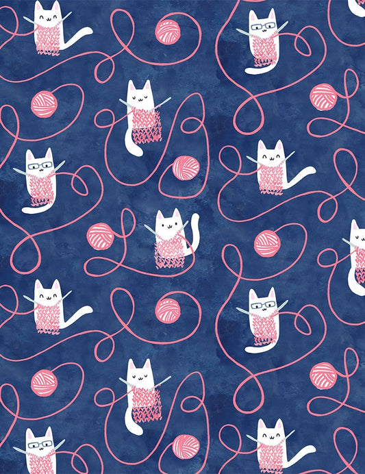 Last cut of fabric - Approx. 12.5" x width of fabric - Dear Stella - Creative Cats  - Knitting Cats - Multi