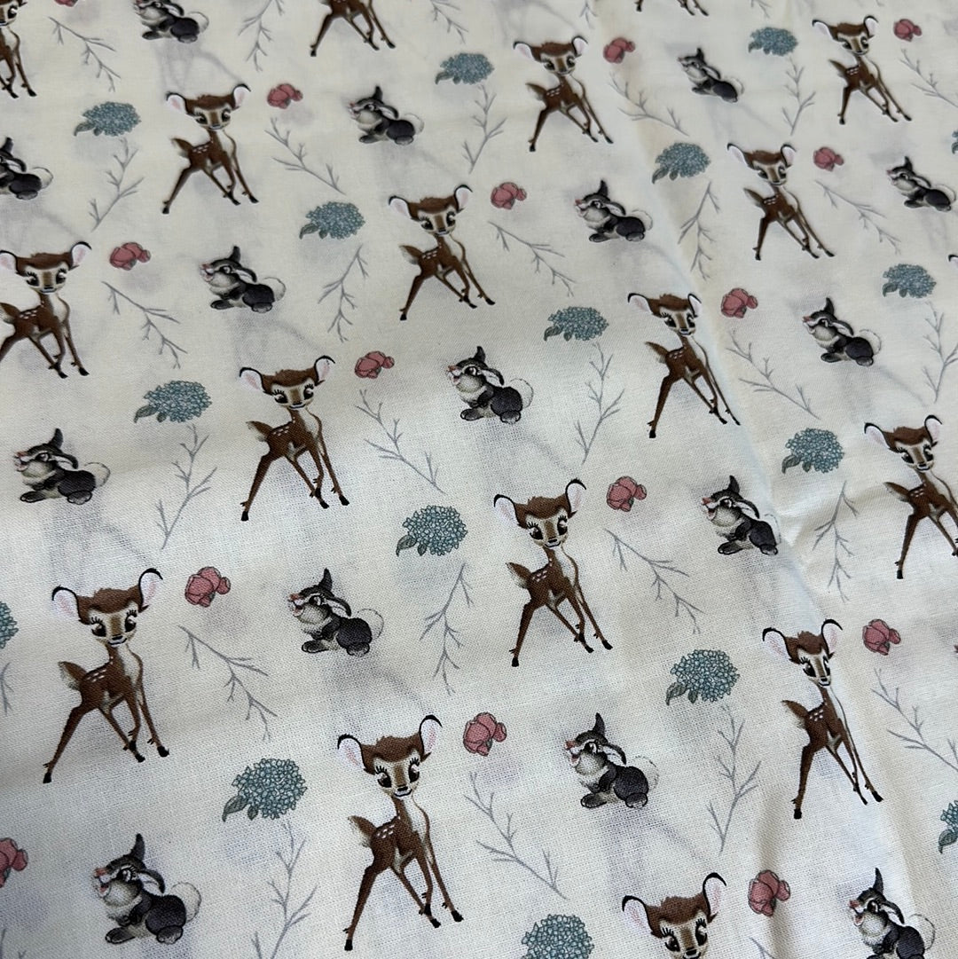 Last approx. 21” x width of fabric - Springs Creative - Disney - Bambi Nursery - Bambi Thumper Cross - Multi on Cream