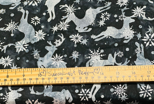 Robert Kaufman Lunn Studio for Artisan Batiks – Noel 4  - Festive Reindeer Charcoal - Silver Metallic