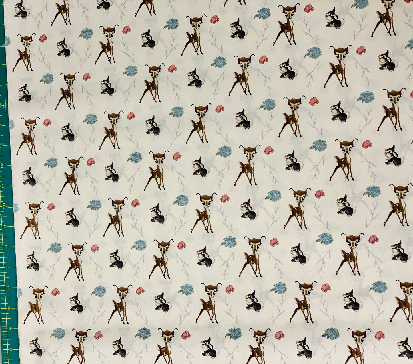 Last approx. 21” x width of fabric - Springs Creative - Disney - Bambi Nursery - Bambi Thumper Cross - Multi on Cream