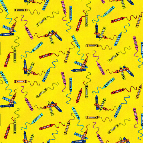 Studio E - It’s Elementary - Tossed Crayons - Yellow - Per half Metre