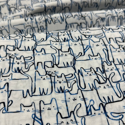 Last cut from bolt - 10.5" x width of fabric - Dear Stella - Creative Cats  - Wait a Meow Ment - White