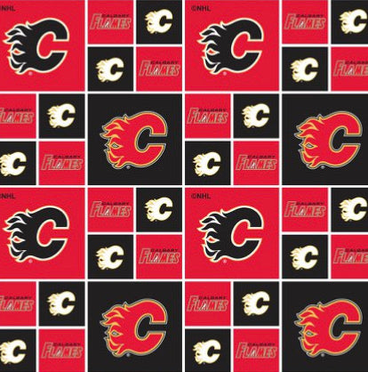 NHL Hockey Teams - Calgary Flames - Quilting Cotton - Per Half Metre