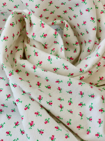 Back in Stock -  Flannel - Vintage Rosebuds On White - Half Metre