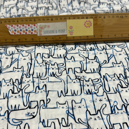 Last cut from bolt - 10.5" x width of fabric - Dear Stella - Creative Cats  - Wait a Meow Ment - White