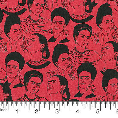 Half Yard Pre Cut - Frida Kahlo by  Robert Kaufman - Frida on Red
