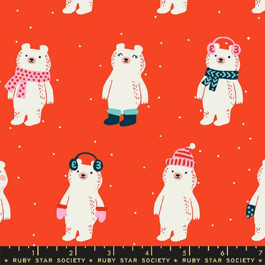 Last cut from bolt approx. 20” x width of fabric Ruby Star Society -  Flurry - Cute Winter Bears - Ruby