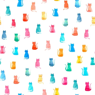 Last cut from bolt - approx 7.5” x width of fabric - Dear Stella - Meow's It Going? Hello Kitties - White